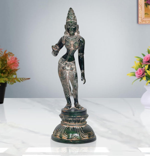 Brass Devi Uma Parvati Statue Hindu Goddess Parvati Idol for Home Temple Spiritual Decor and Religious Gifts (Height: 12 Inch) (Multicolor 1)