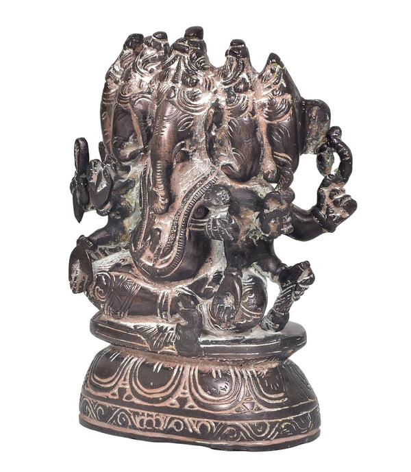 Brass Panchmukhi Ganesha Ancient Finish Murti (Height : 8 Inch) Study Setting