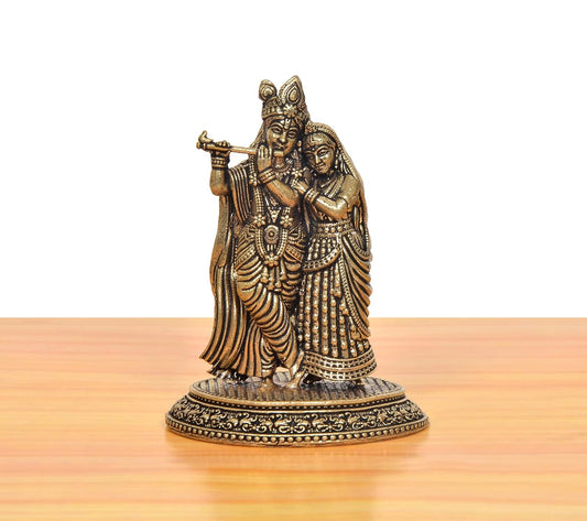 Bronze Radha Krishna Idol Playing his Flute (Height:3 Inch)