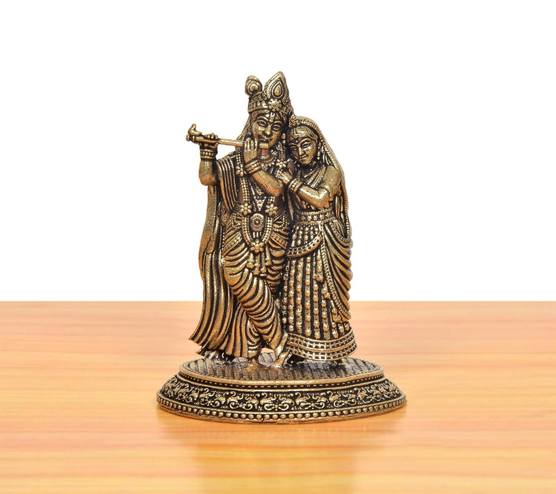 Bronze Radha Krishna Idol Playing his Flute (Height:3 Inch)