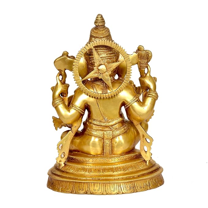 Brass Ganesha Statue Idol On Base for Home Decor Temple | Height : 10.5 Inches (Ganesha, 1)