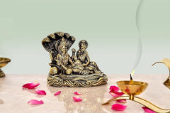 Brass Lakshmi-Vishnu on Sheshnag idol statue for puja, 4 inch