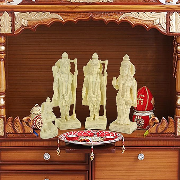 Resin Cold Cast Ram Darbar For Home Bhagwan Ram Darbar With Action Sita Laxman Hanuman Idol Statue Large Size White Color For Home Decor Mandir Temple, Height : 10 Inch