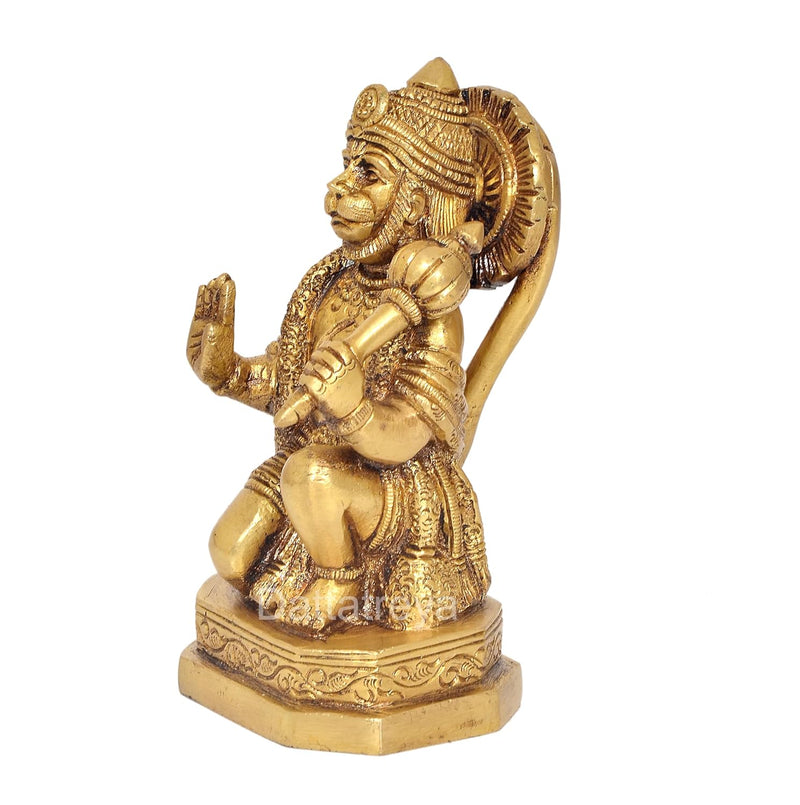 Brass Hanuman JI Sitting Statue Idol Sculpture Statue Home Decor Pooja Mandir (Height: 5.5 Inch)