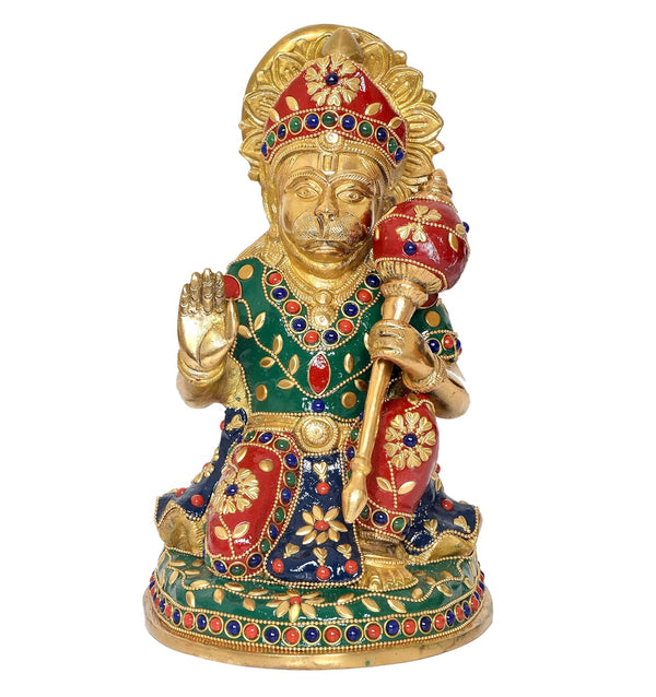 Brass Hanuman JI Sitting Statue Idol Sculpture Statue for Home Decor Pooja Mandir (Height: 9 Inch)