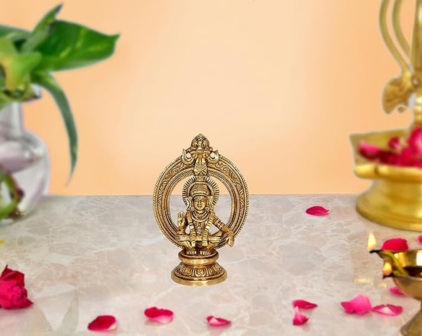 Brass Lord Ayyappan Idol (Height: 5 inches) Mandir Setting