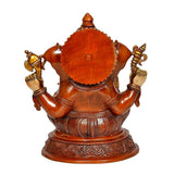 Brass Ganesha statue back view, curved backplate with detailed border and base