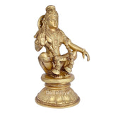 Brass Ayyappa statue, detailed headdress and jewelry, 8 inch
