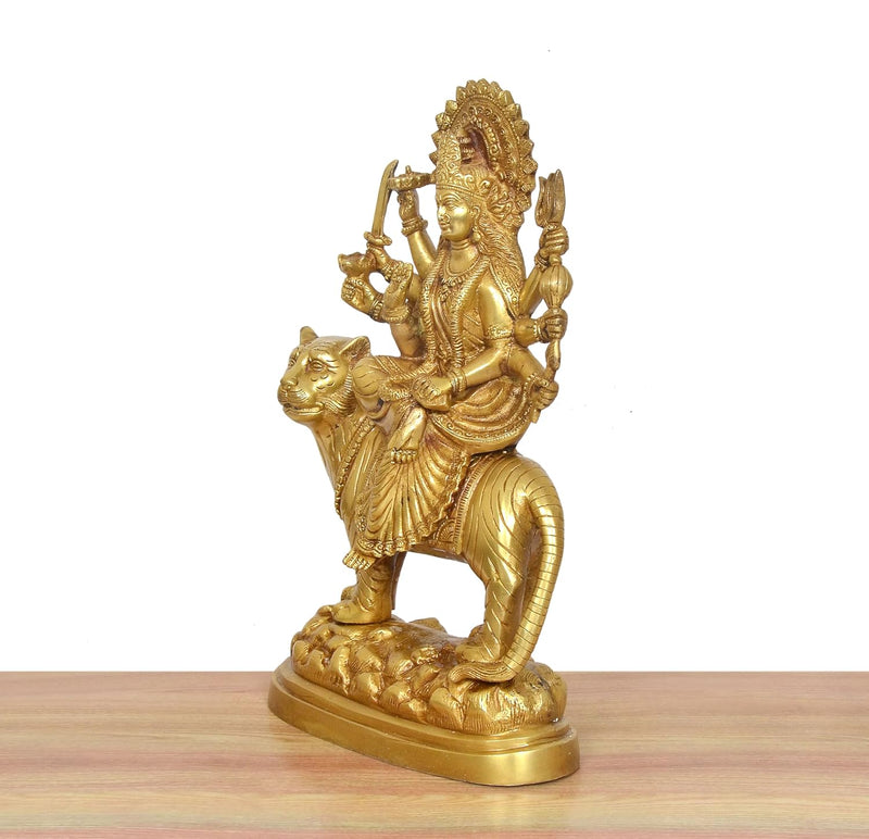 Brass Durga Maa with Tiger Idol (Height : 15 inch)