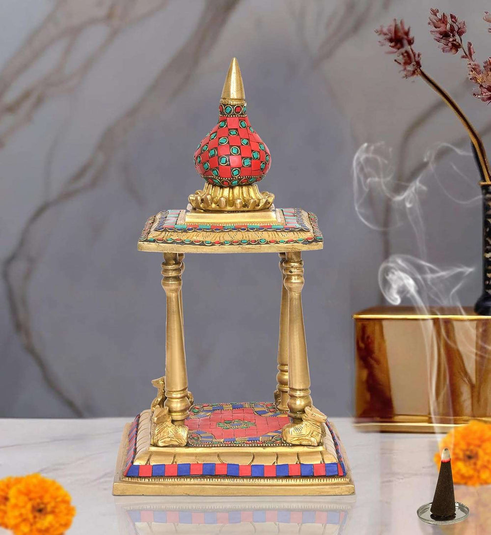 Brass Pooja Mandir (Height 13 Inch) (Multicolor)