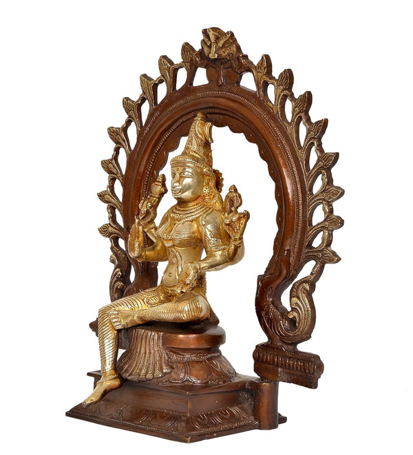 Brass Lakshmi Idol Laxmi Goddess Lakshmi Sitting with Prabhavali Laxmi Statue for Puja Temple at Home Decor Office (Height: 10 Inch) Study Setting