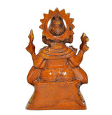 Rückansicht der Ganesha-Skulptur: verzierter Kronenkranz, gefaltete Hände, braun-goldene Patina