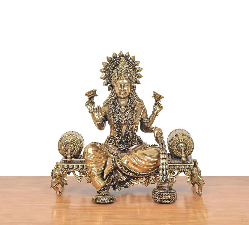 Bronze Lakshmi Maa with Singhasan Idol (Height: 8 inch)
