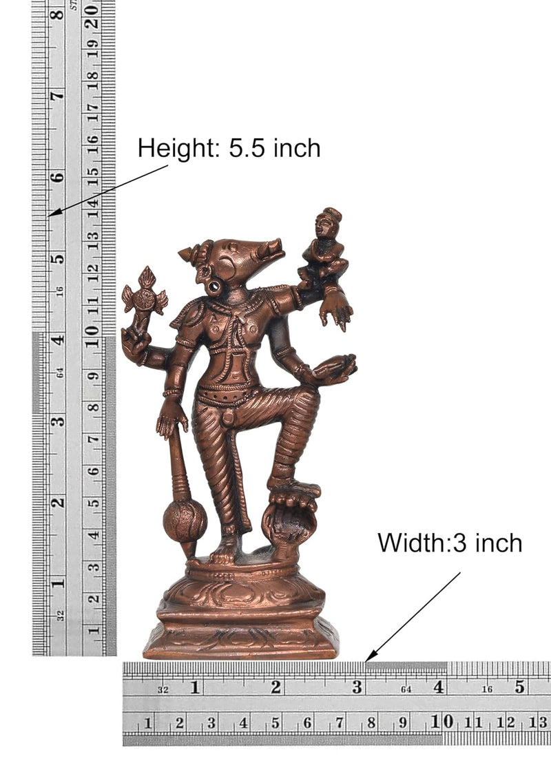 Copper Varaga Lakshmi Varaha Carrying Bhudevi Statue for Home, Mandir Pooja Decor Idol (Height: 5.5 Inch)