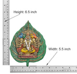 Metal Panchmukhi Hanuman wall hanging showing height 6.5 inch and green teardrop shape