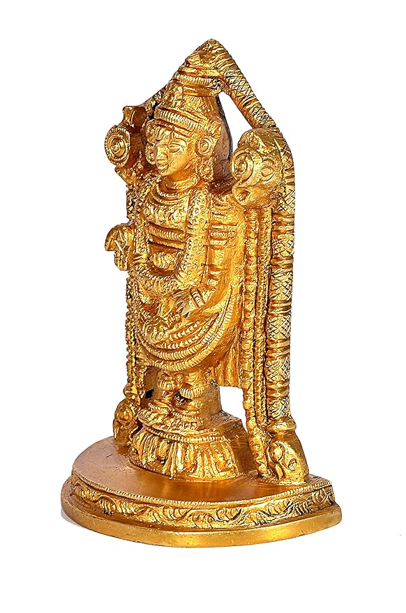 Dattatreya Brass Tirupati Balaji Idol Golden Height 4.4 Inches