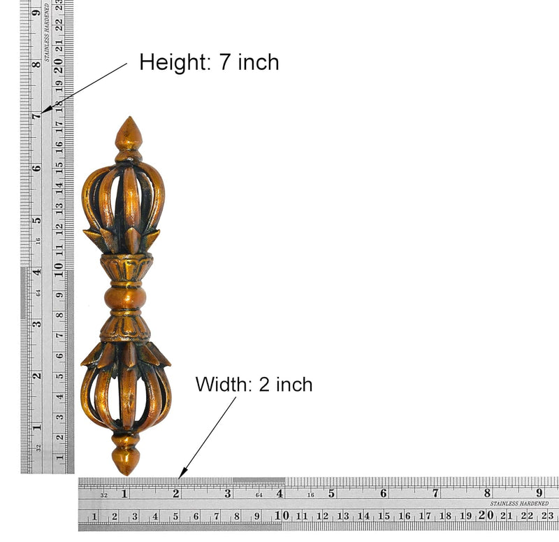Brass Tibetan Buddhist Eight Pronged Small Dorje in Brass Handmade (Height: 7 inch) (Multicolor 1)