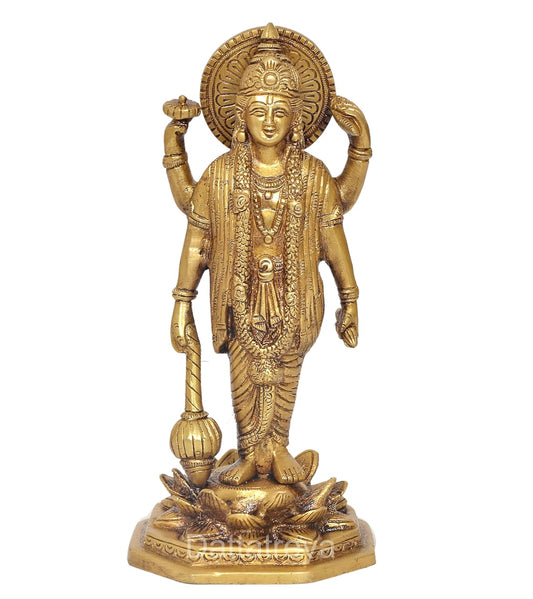 Brass Vishnu Four Armed Standing Vishnu Statue,for Home Decor Pooja Mandir (Height 9 Inch)