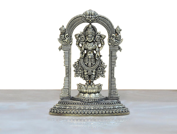 Superfine Brass Lakshmi Standing on Lotus Laxmi Statue Figurine Home Temple Pooja (Height: 4.5 Inch) Entryway Setting