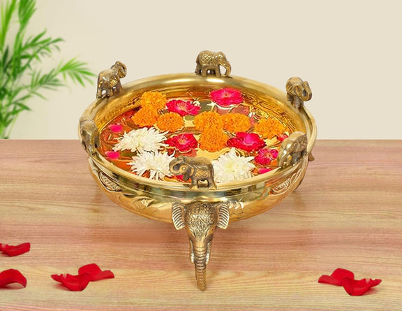 AONA Brass Elephant with Urli Idol with Ghungroo