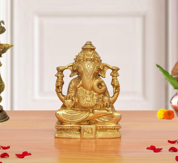 Brass Ganesha Idol (Height: 4 inch)