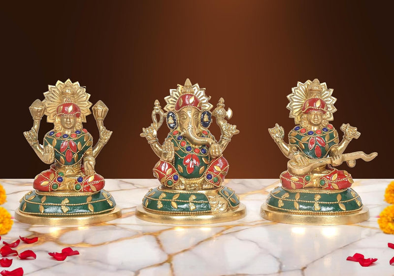 AONA Brass Lakshmi Ganesh Saraswati Idol