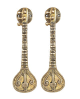 Sitar-shaped brass door handles, two-piece set with fluted stem and teardrop end