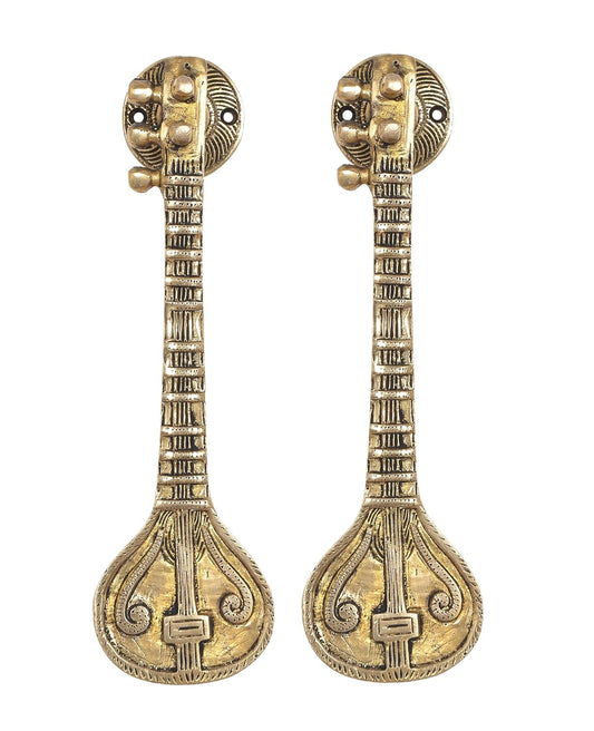 Brass Sitar Shape Door Handle Pair (Pack of 2) (Height : 9.5 inch)