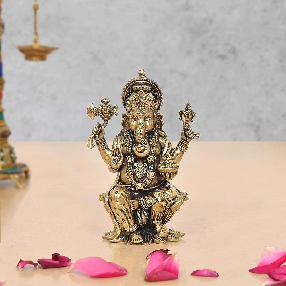 Superfine Brass Lord Ganesha Idol (Height: 4 Inch)