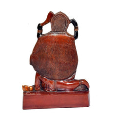 Maha Kali Maa brass idol statue back view, textured drape and flat pedestal, 9.5 in