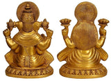 Brass sitting Ganesha idol statue, reverse view with detailed back, 8 inch