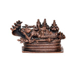 Copper Sheshashayi Vishnu statue on platform base, close side profile with serpent