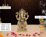 Brass Ganpati Bappa idol, golden finish; height 5 inch shown in the image text