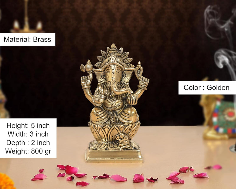 Brass Handcrafted Ganpati Bappa Murti (Height: 5 Inch)