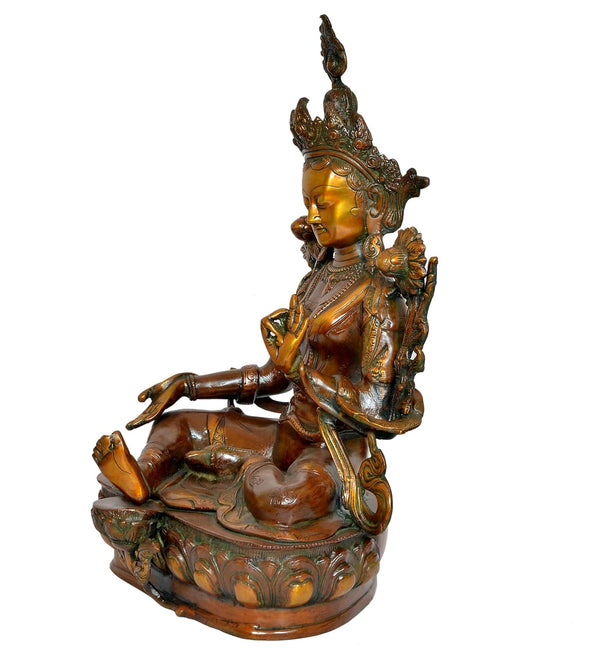 Brass Tara Devi Statue Tibetan Buddhist Deity for Home Decor and Office, Thoughtful Spiritual Gift (Height 18 Inch) Study Setting