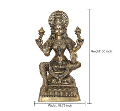 Lakshmi statue (Height: 30 inch, Width: 16.75 inch), seated four-armed brass tone