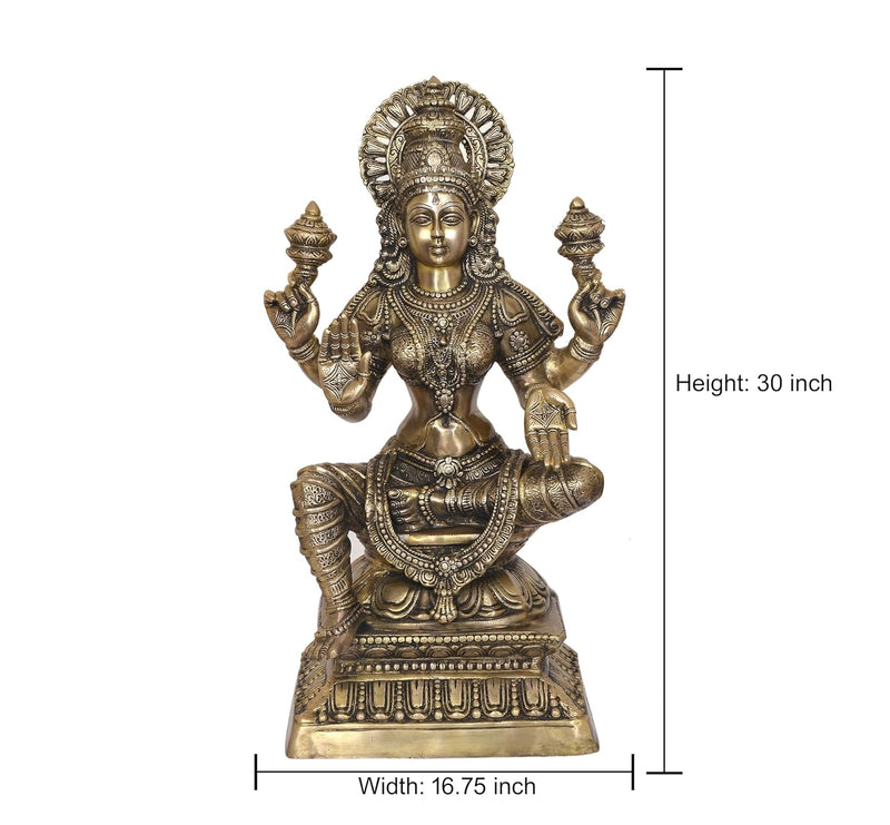 Brass Lakshmi Idol Laxmi Goddess Lakshmi Sitting Statue for The Puja Temple at Home Decor Office (Height: 30 Inch)