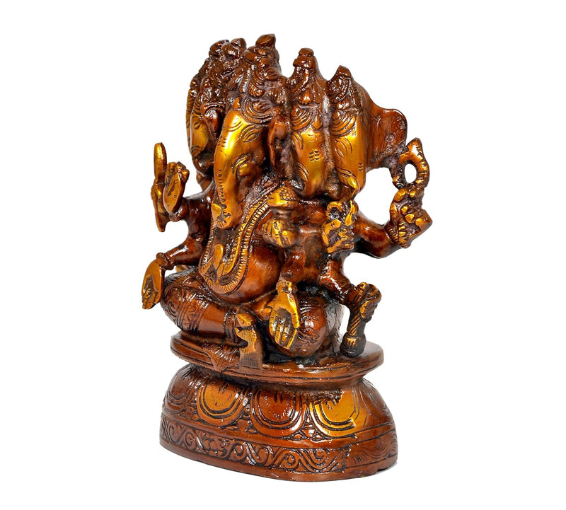 Brass Panchmukhi Ganesha Ganesh Idol Staue Murti for Home Decor Ofice,Temple, Mandir Pooja (Height : 8 Inch)