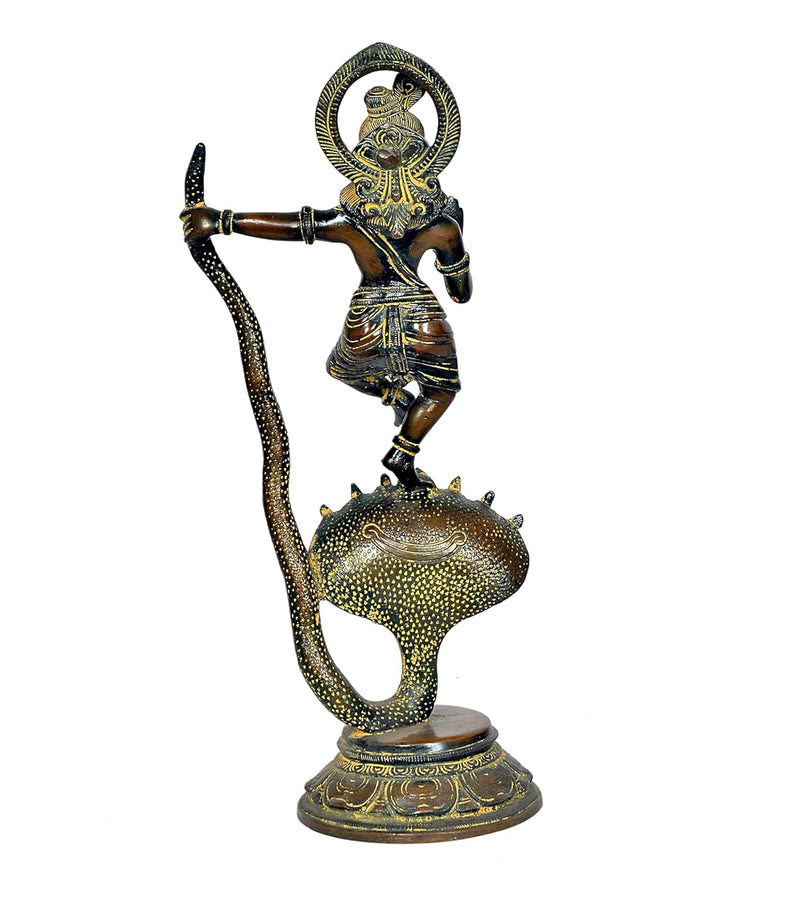 Brass Krishna Bhagwan Murti Dancing on Kaliya Naag - Religious Statue for Home Temple Pooja Mandir Office Decor (Height 13 Inch)