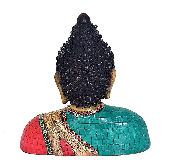 Brass Buddha Bust Statue Idol, Height 10 inch I Home Decor