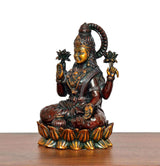 Lakshmi Brass Idol, three-quarter view with raised hands on lotus base