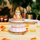 Resin Shiva Shivling figurine with lotus pedestal and circular tray, side handle