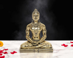 AONA superfine brass Mahavir Jain idol, 5 inch, seated with hands in lap