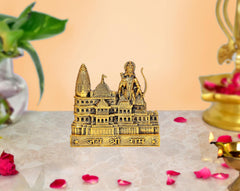 AONA gold-tone Ram Mandir model with Rama holding bow and detailed temple towers.