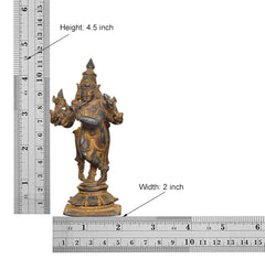 Copper Krishna idol, front view; 4.5 in height and 2 in width