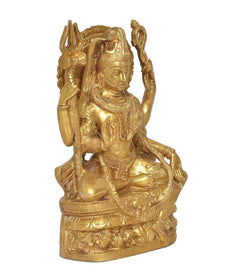 Gold brass Ardhanrishvara murti, side view seated deity with trident