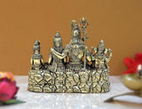 Brass Shiv Parivar family idol, rear angle with trident and seated deities on base