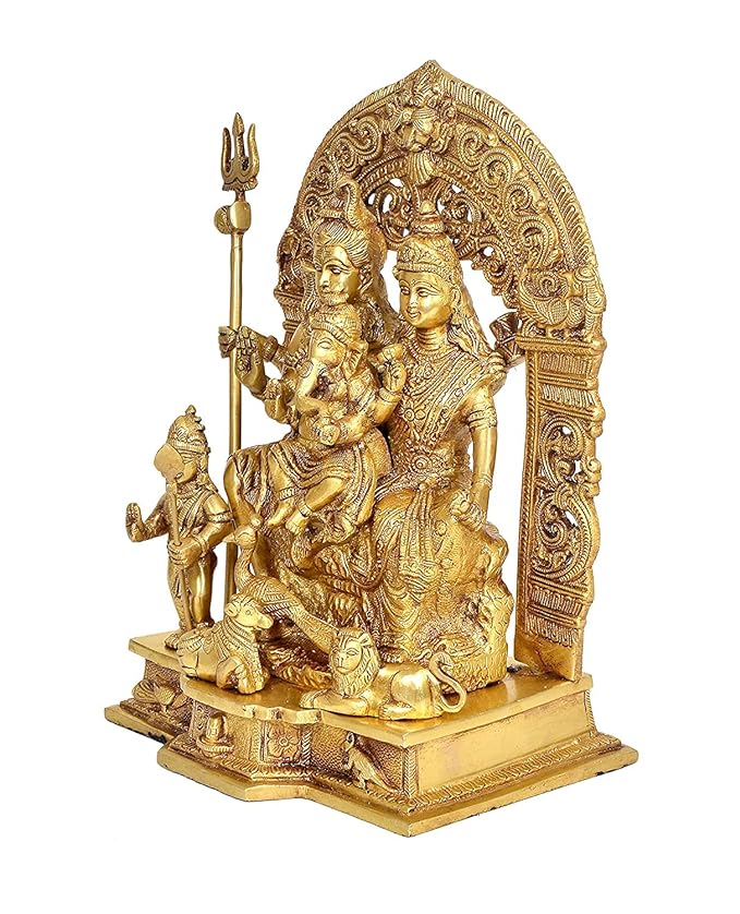 Brass Shiv Parivar Pooja Idol/Shiv Parvati Ganesh Idol for Good Luck, Success and Prosperity, Height : 12 inch