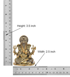 Brass Lord Ganesha idol with size labels: 3.5 inch height, 2.5 inch width