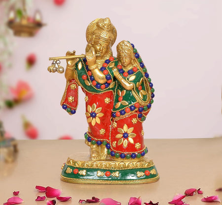 Brass Radha Krishna Idol (Height 6 Inch)